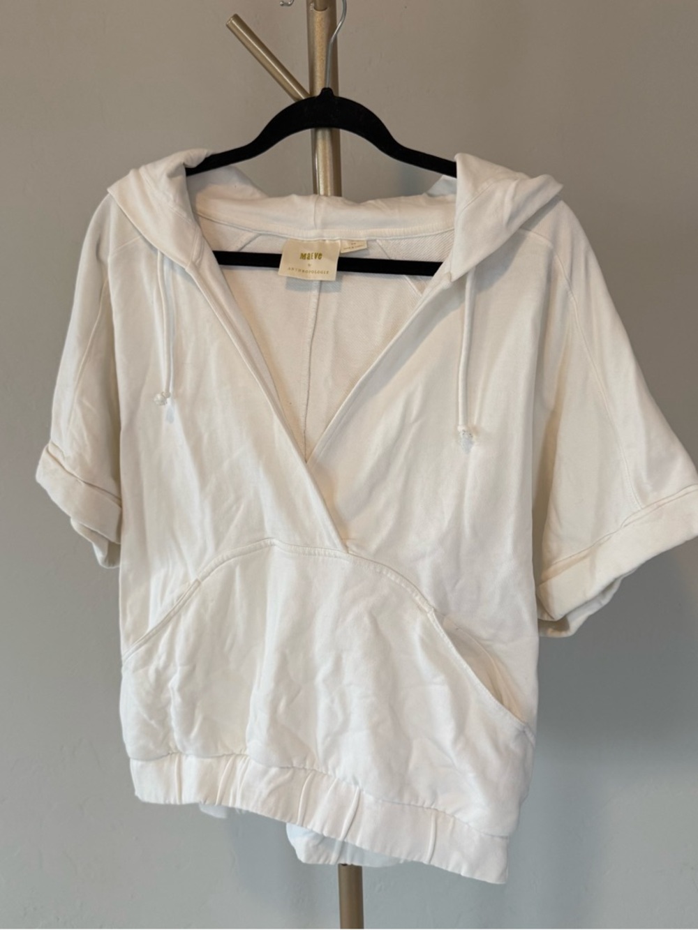 Maeve White Short-Sleeve Hooded Pullover
